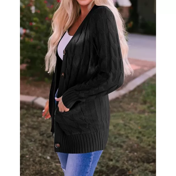 ZESICA Womens 2024 Fall Casual Long Sleeve Button Down Open Front Cable Knit Cardigan Sweater CoatBlack2