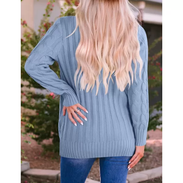 ZESICA Womens 2024 Fall Casual Long Sleeve Button Down Open Front Cable Knit Cardigan Sweater CoatBlue