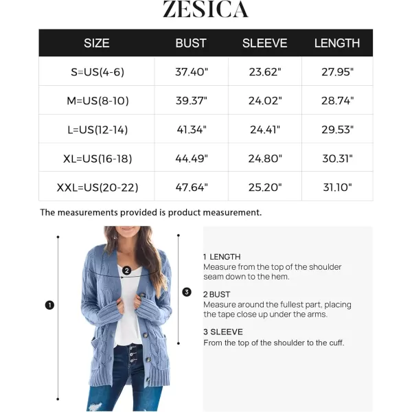 ZESICA Womens 2024 Fall Casual Long Sleeve Button Down Open Front Cable Knit Cardigan Sweater CoatBlue