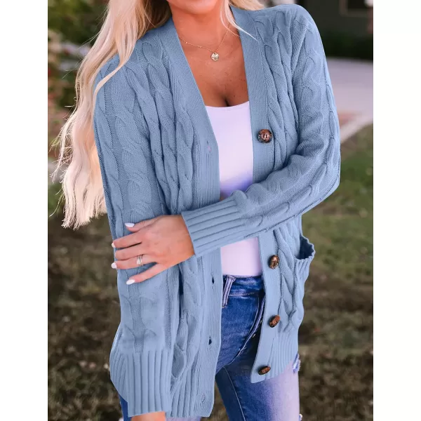 ZESICA Womens 2024 Fall Casual Long Sleeve Button Down Open Front Cable Knit Cardigan Sweater CoatBlue