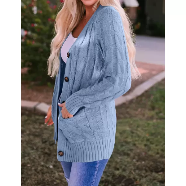 ZESICA Womens 2024 Fall Casual Long Sleeve Button Down Open Front Cable Knit Cardigan Sweater CoatBlue