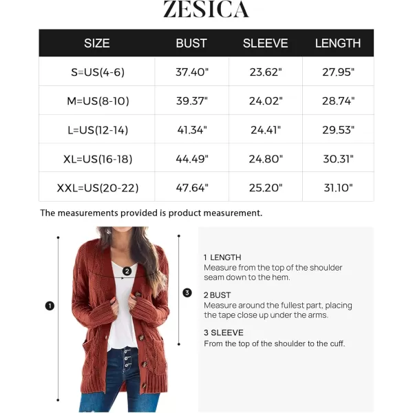ZESICA Womens 2024 Fall Casual Long Sleeve Button Down Open Front Cable Knit Cardigan Sweater CoatBrown