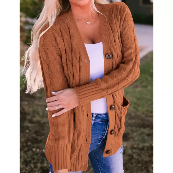 ZESICA Womens 2024 Fall Casual Long Sleeve Button Down Open Front Cable Knit Cardigan Sweater CoatBrown