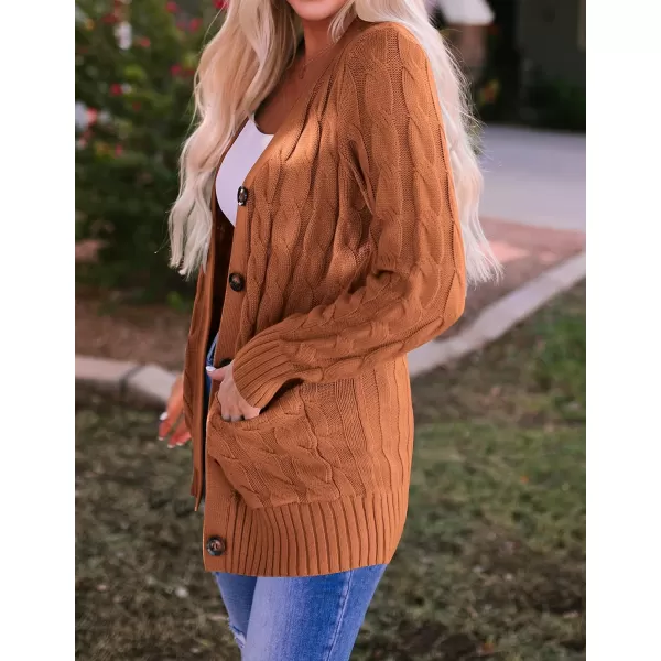 ZESICA Womens 2024 Fall Casual Long Sleeve Button Down Open Front Cable Knit Cardigan Sweater CoatBrown