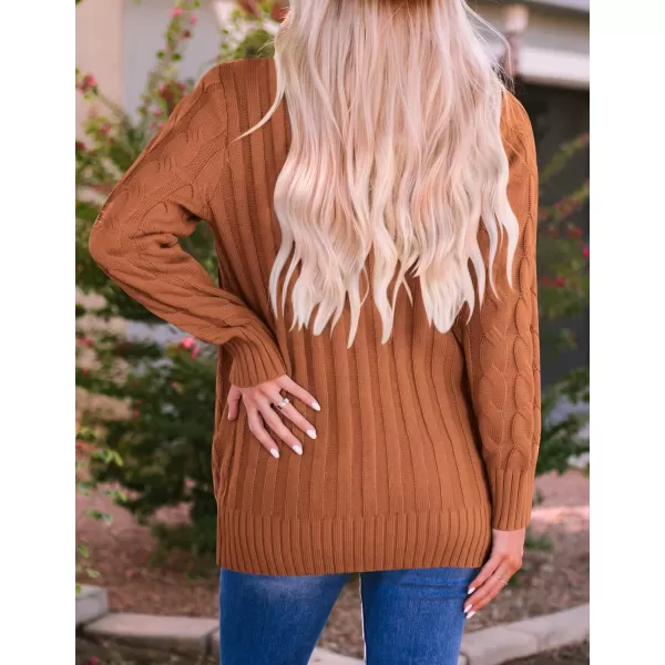 ZESICA Womens 2024 Fall Casual Long Sleeve Button Down Open Front Cable Knit Cardigan Sweater CoatBrown