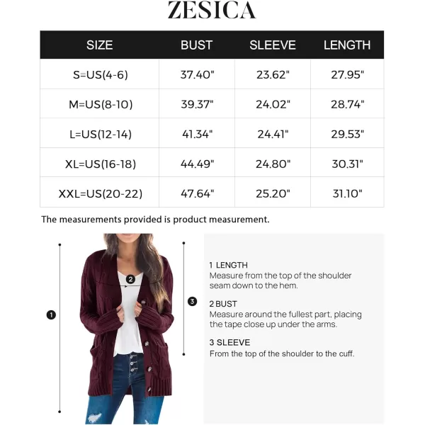 ZESICA Womens 2024 Fall Casual Long Sleeve Button Down Open Front Cable Knit Cardigan Sweater CoatBurgundy