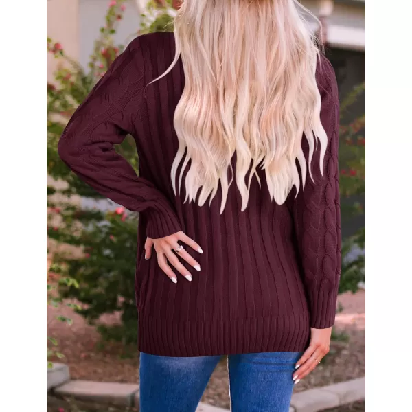ZESICA Womens 2024 Fall Casual Long Sleeve Button Down Open Front Cable Knit Cardigan Sweater CoatBurgundy