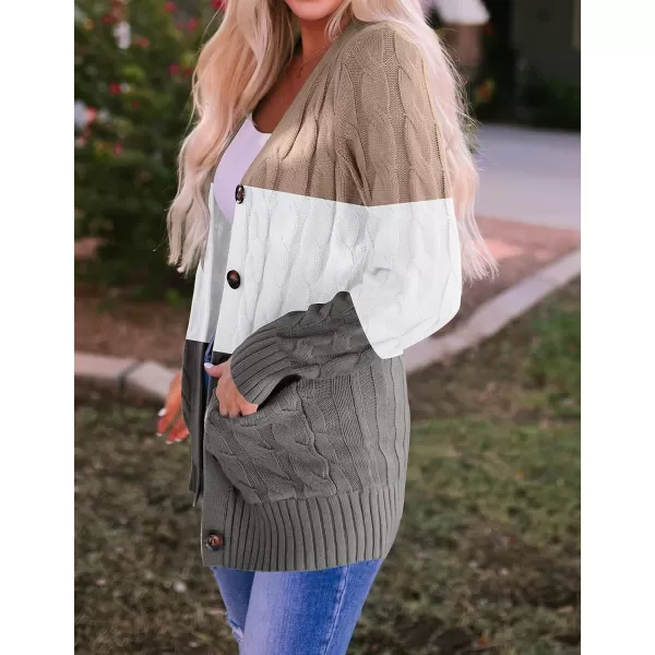 ZESICA Womens 2024 Fall Casual Long Sleeve Button Down Open Front Cable Knit Cardigan Sweater CoatCamel