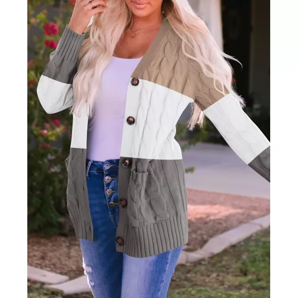 ZESICA Womens 2024 Fall Casual Long Sleeve Button Down Open Front Cable Knit Cardigan Sweater CoatCamel