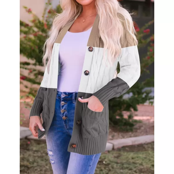 ZESICA Womens 2024 Fall Casual Long Sleeve Button Down Open Front Cable Knit Cardigan Sweater CoatCamel