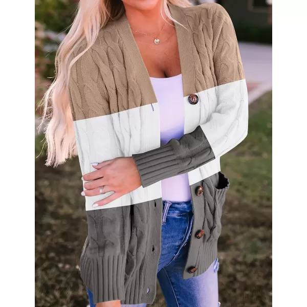 ZESICA Womens 2024 Fall Casual Long Sleeve Button Down Open Front Cable Knit Cardigan Sweater CoatCamel