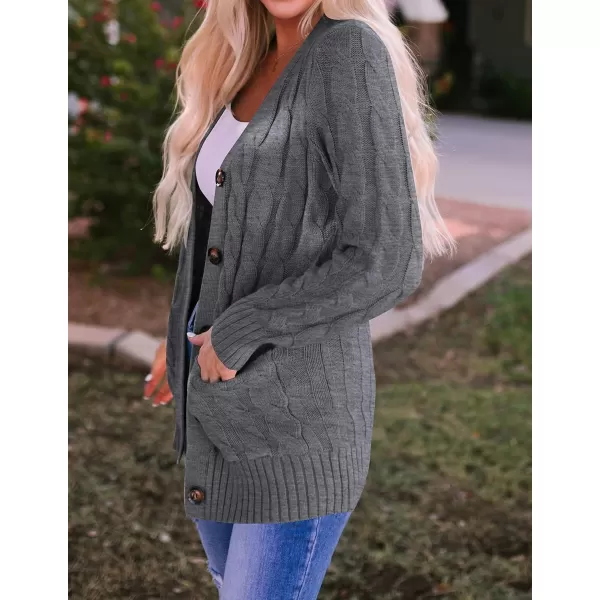 ZESICA Womens 2024 Fall Casual Long Sleeve Button Down Open Front Cable Knit Cardigan Sweater CoatCharcoal