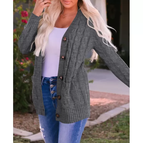 ZESICA Womens 2024 Fall Casual Long Sleeve Button Down Open Front Cable Knit Cardigan Sweater CoatCharcoal