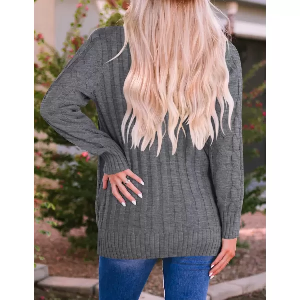 ZESICA Womens 2024 Fall Casual Long Sleeve Button Down Open Front Cable Knit Cardigan Sweater CoatCharcoal