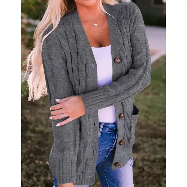 ZESICA Womens 2024 Fall Casual Long Sleeve Button Down Open Front Cable Knit Cardigan Sweater CoatCharcoal