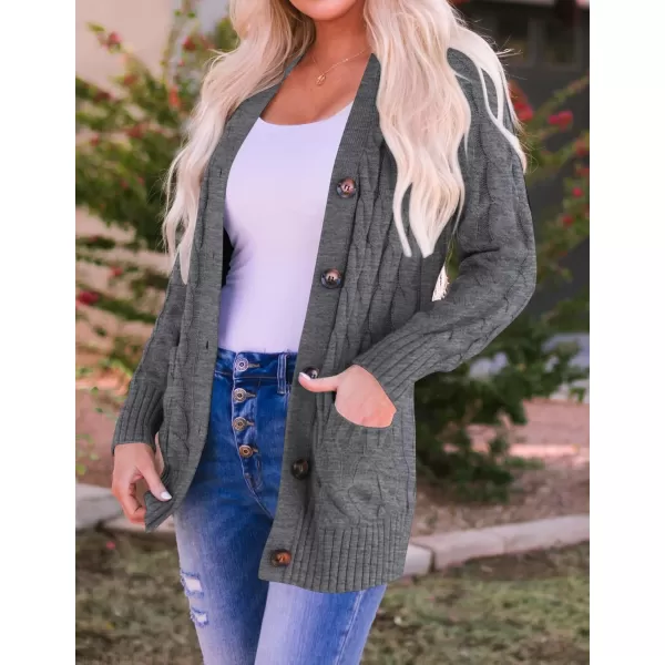 ZESICA Womens 2024 Fall Casual Long Sleeve Button Down Open Front Cable Knit Cardigan Sweater CoatCharcoal