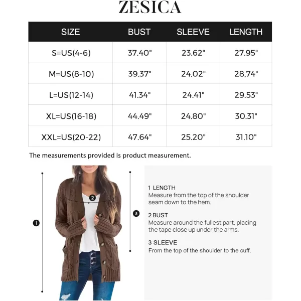 ZESICA Womens 2024 Fall Casual Long Sleeve Button Down Open Front Cable Knit Cardigan Sweater CoatCoffee