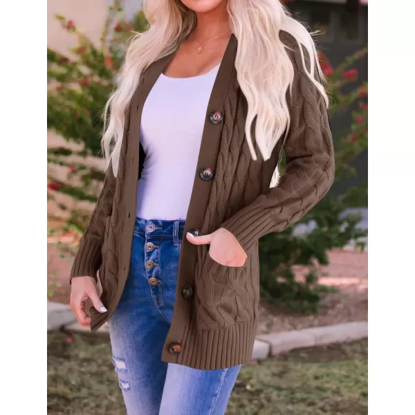 ZESICA Womens 2024 Fall Casual Long Sleeve Button Down Open Front Cable Knit Cardigan Sweater CoatCoffee