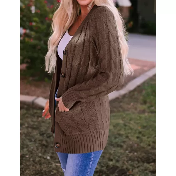 ZESICA Womens 2024 Fall Casual Long Sleeve Button Down Open Front Cable Knit Cardigan Sweater CoatCoffee