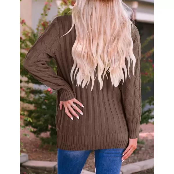 ZESICA Womens 2024 Fall Casual Long Sleeve Button Down Open Front Cable Knit Cardigan Sweater CoatCoffee