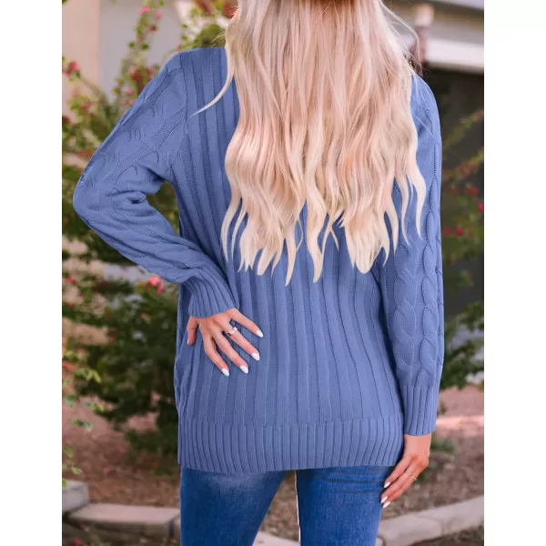 ZESICA Womens 2024 Fall Casual Long Sleeve Button Down Open Front Cable Knit Cardigan Sweater CoatDustyblue
