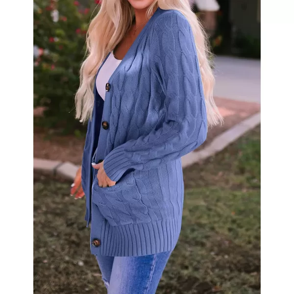 ZESICA Womens 2024 Fall Casual Long Sleeve Button Down Open Front Cable Knit Cardigan Sweater CoatDustyblue