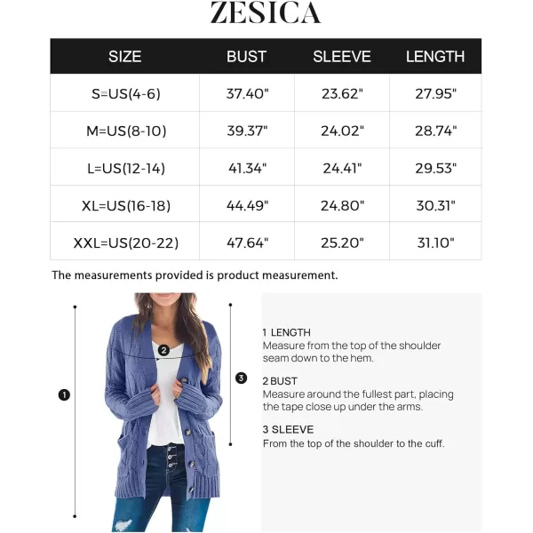 ZESICA Womens 2024 Fall Casual Long Sleeve Button Down Open Front Cable Knit Cardigan Sweater CoatDustyblue