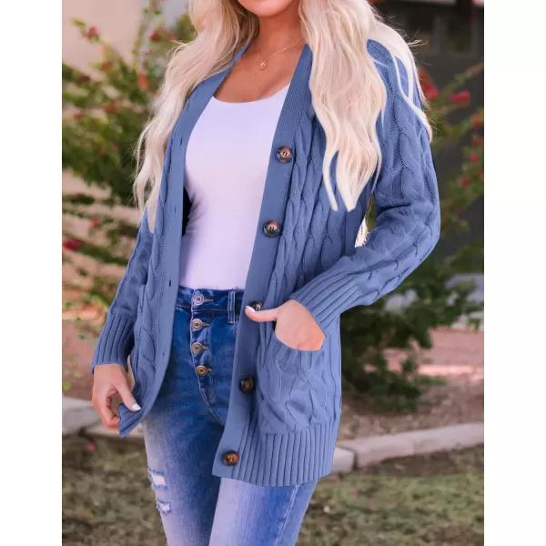 ZESICA Womens 2024 Fall Casual Long Sleeve Button Down Open Front Cable Knit Cardigan Sweater CoatDustyblue