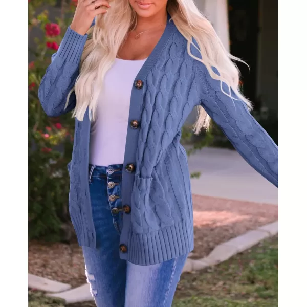 ZESICA Womens 2024 Fall Casual Long Sleeve Button Down Open Front Cable Knit Cardigan Sweater CoatDustyblue