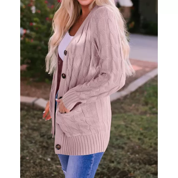 ZESICA Womens 2024 Fall Casual Long Sleeve Button Down Open Front Cable Knit Cardigan Sweater CoatDustypink