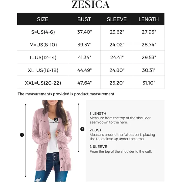 ZESICA Womens 2024 Fall Casual Long Sleeve Button Down Open Front Cable Knit Cardigan Sweater CoatDustypink