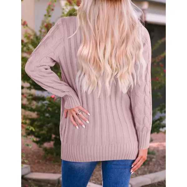 ZESICA Womens 2024 Fall Casual Long Sleeve Button Down Open Front Cable Knit Cardigan Sweater CoatDustypink