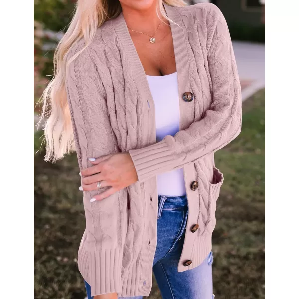 ZESICA Womens 2024 Fall Casual Long Sleeve Button Down Open Front Cable Knit Cardigan Sweater CoatDustypink
