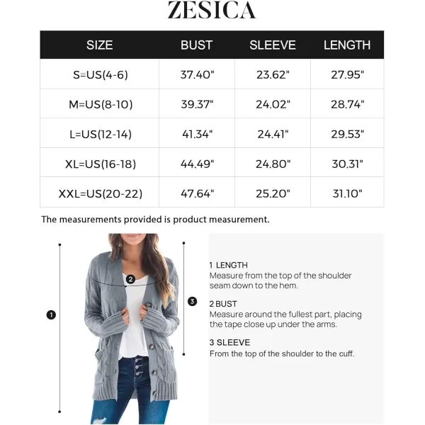 ZESICA Womens 2024 Fall Casual Long Sleeve Button Down Open Front Cable Knit Cardigan Sweater CoatGrey