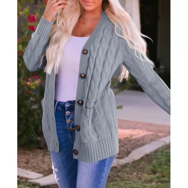 ZESICA Womens 2024 Fall Casual Long Sleeve Button Down Open Front Cable Knit Cardigan Sweater CoatGrey
