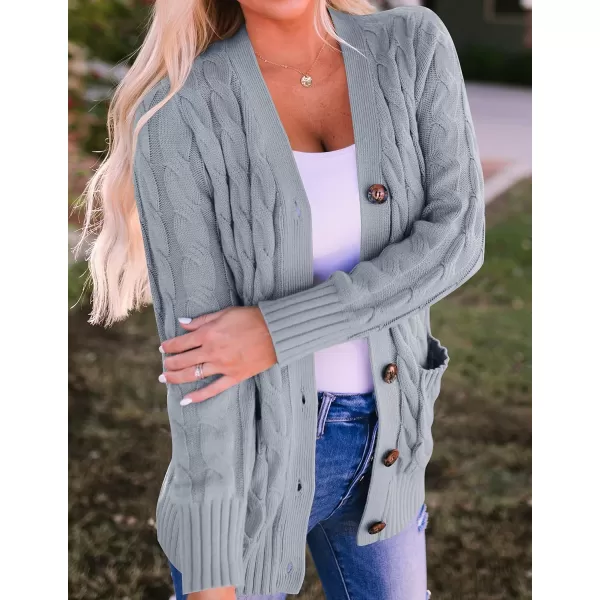 ZESICA Womens 2024 Fall Casual Long Sleeve Button Down Open Front Cable Knit Cardigan Sweater CoatGrey