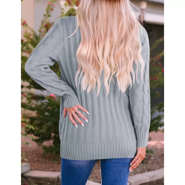 ZESICA Womens 2024 Fall Casual Long Sleeve Button Down Open Front Cable Knit Cardigan Sweater CoatGrey