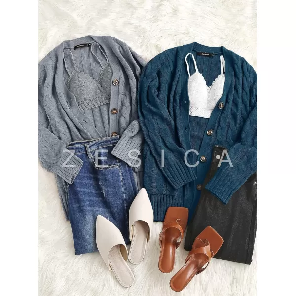 ZESICA Womens 2024 Fall Casual Long Sleeve Button Down Open Front Cable Knit Cardigan Sweater CoatGrey