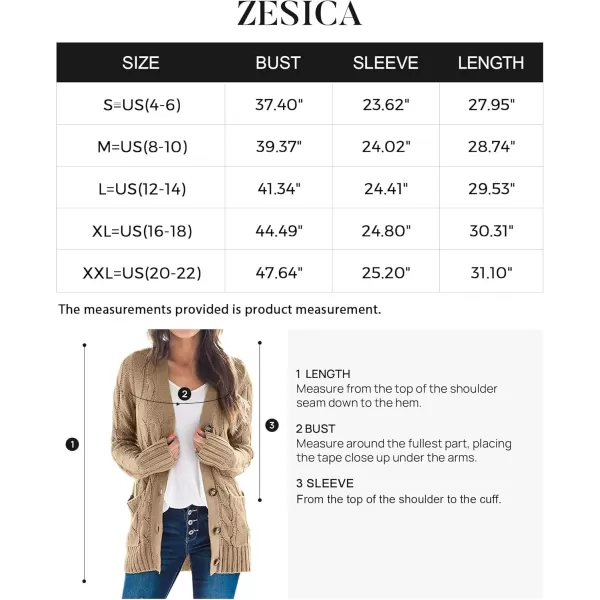 ZESICA Womens 2024 Fall Casual Long Sleeve Button Down Open Front Cable Knit Cardigan Sweater CoatKhaki