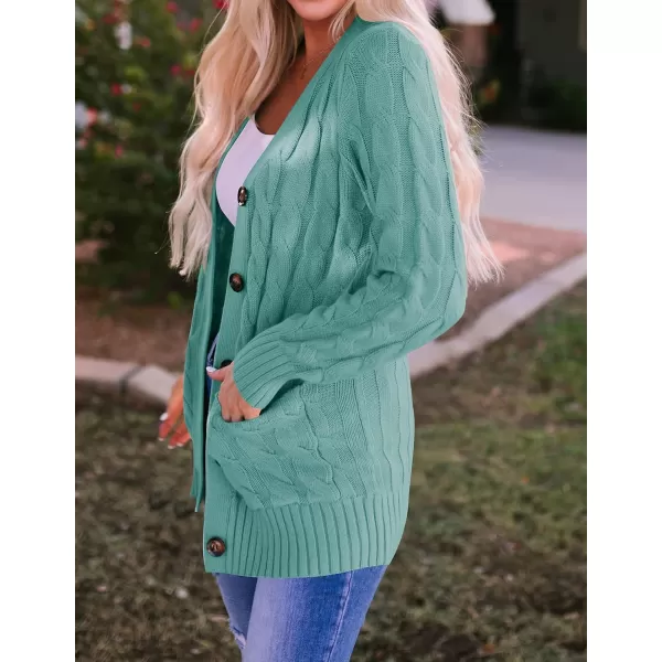 ZESICA Womens 2024 Fall Casual Long Sleeve Button Down Open Front Cable Knit Cardigan Sweater CoatLakegreen
