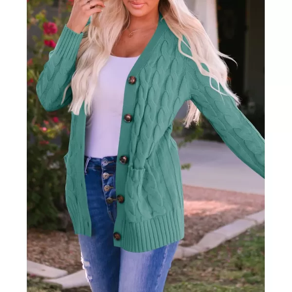 ZESICA Womens 2024 Fall Casual Long Sleeve Button Down Open Front Cable Knit Cardigan Sweater CoatLakegreen