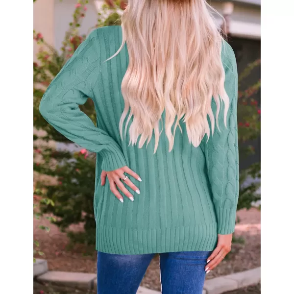 ZESICA Womens 2024 Fall Casual Long Sleeve Button Down Open Front Cable Knit Cardigan Sweater CoatLakegreen