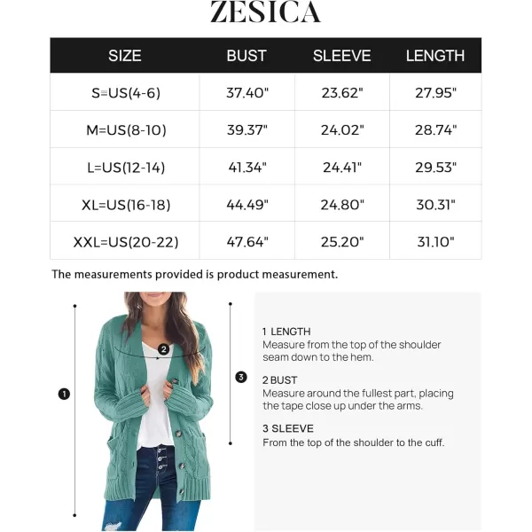ZESICA Womens 2024 Fall Casual Long Sleeve Button Down Open Front Cable Knit Cardigan Sweater CoatLakegreen