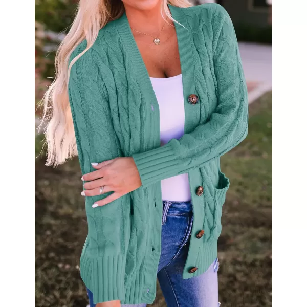 ZESICA Womens 2024 Fall Casual Long Sleeve Button Down Open Front Cable Knit Cardigan Sweater CoatLakegreen