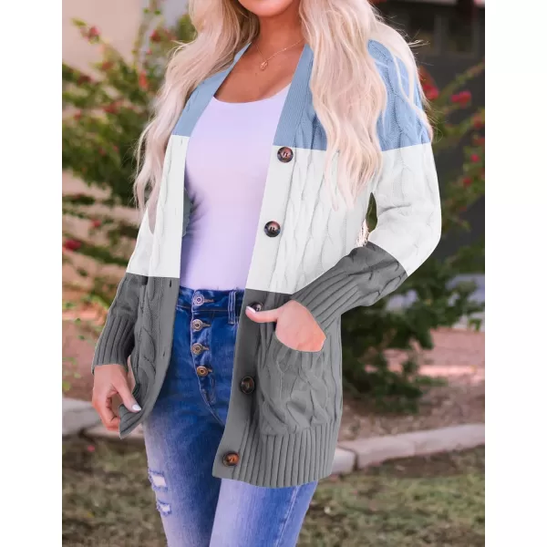 ZESICA Womens 2024 Fall Casual Long Sleeve Button Down Open Front Cable Knit Cardigan Sweater CoatLightblue