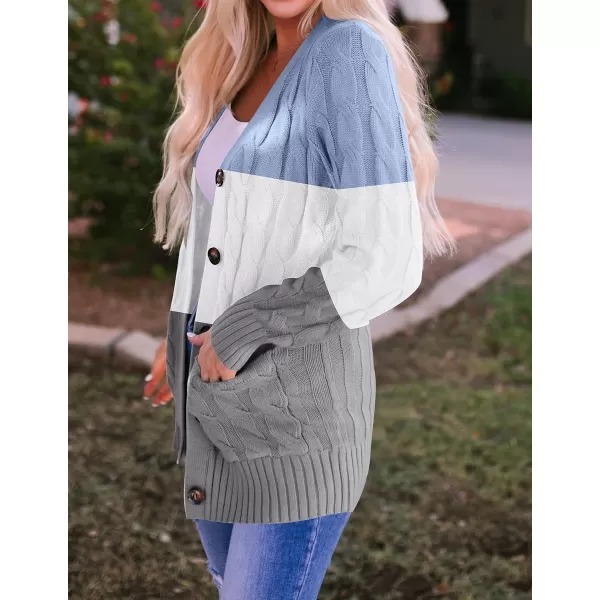 ZESICA Womens 2024 Fall Casual Long Sleeve Button Down Open Front Cable Knit Cardigan Sweater CoatLightblue