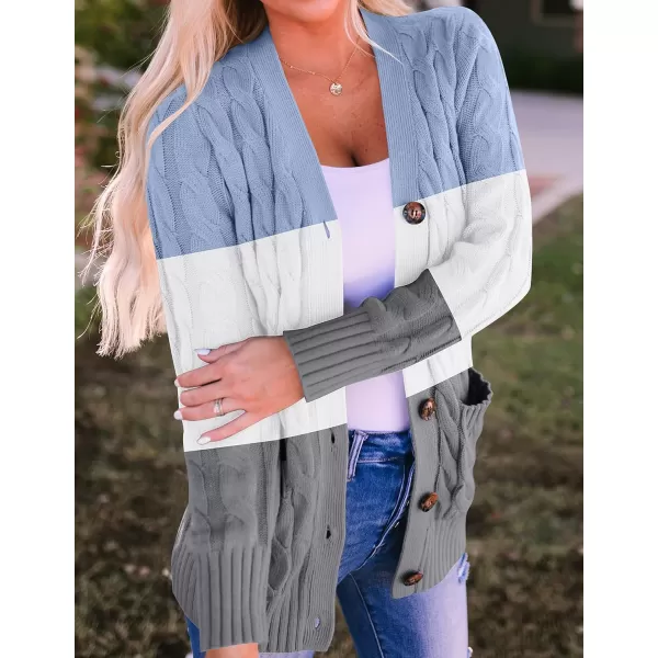 ZESICA Womens 2024 Fall Casual Long Sleeve Button Down Open Front Cable Knit Cardigan Sweater CoatLightblue