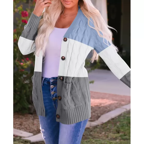 ZESICA Womens 2024 Fall Casual Long Sleeve Button Down Open Front Cable Knit Cardigan Sweater CoatLightblue