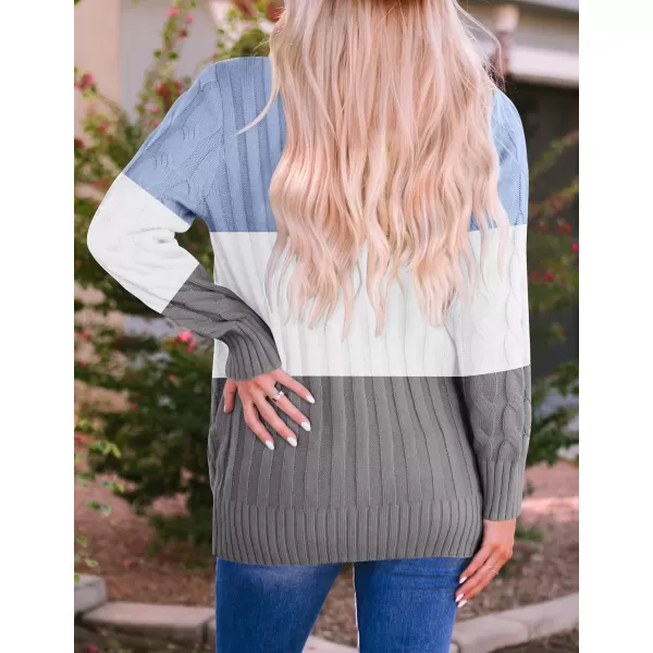 ZESICA Womens 2024 Fall Casual Long Sleeve Button Down Open Front Cable Knit Cardigan Sweater CoatLightblue