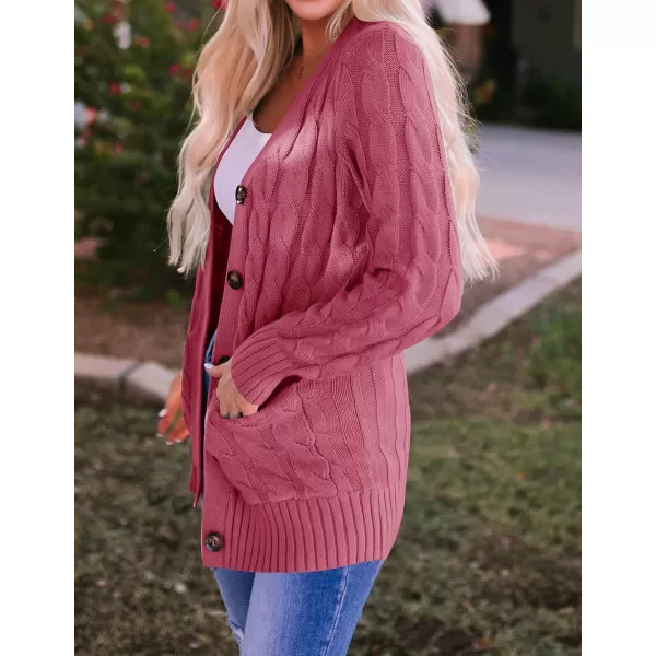 ZESICA Womens 2024 Fall Casual Long Sleeve Button Down Open Front Cable Knit Cardigan Sweater CoatMaroon